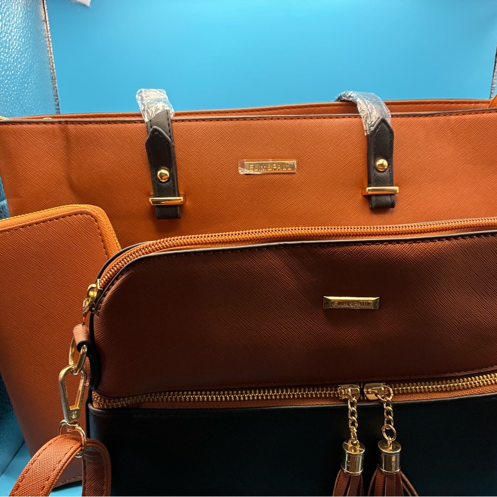 Women's Tote Bag Set Tan and black